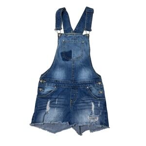 One‎ Teaspoon Distressed Denim Overall Shorts Women's Size 25 Jean Shorts